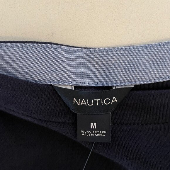 Nautica Navy Top with Chambray cuffed Sleeves, 3/4 Length, Size M,72790K, NWT - Picture 4 of 10